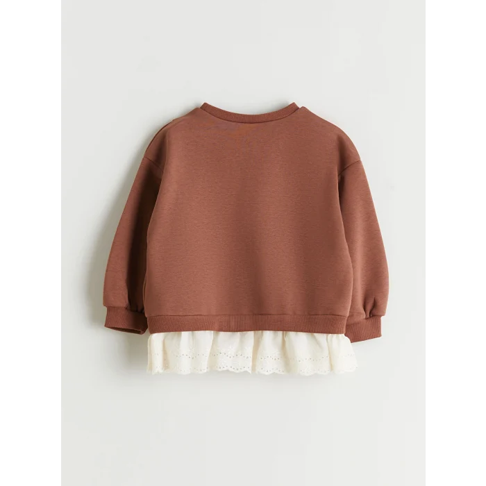 LCW Kids Kahverengi Fırfırlı Fiyonklu Kız Çocuk Sweatshirt