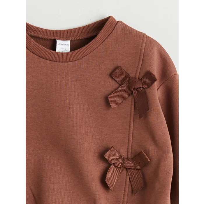 LCW Kids Kahverengi Fırfırlı Fiyonklu Kız Çocuk Sweatshirt