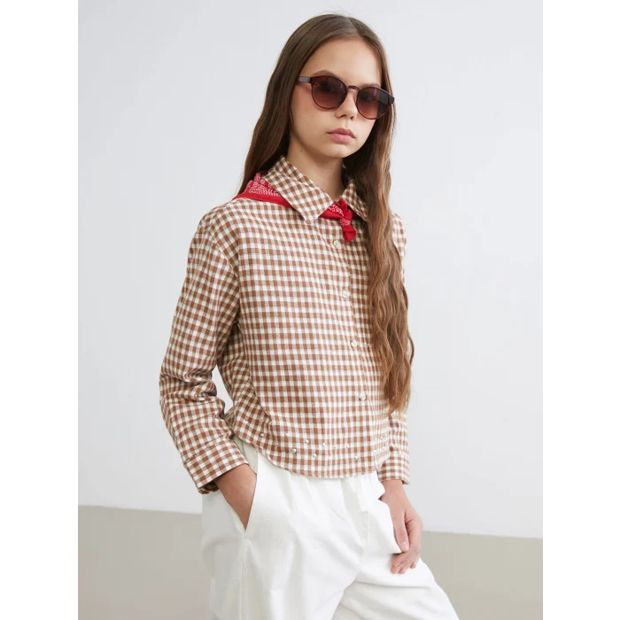 LCW Kids Kahverengi Ekose Kız Çocuk Gömlek