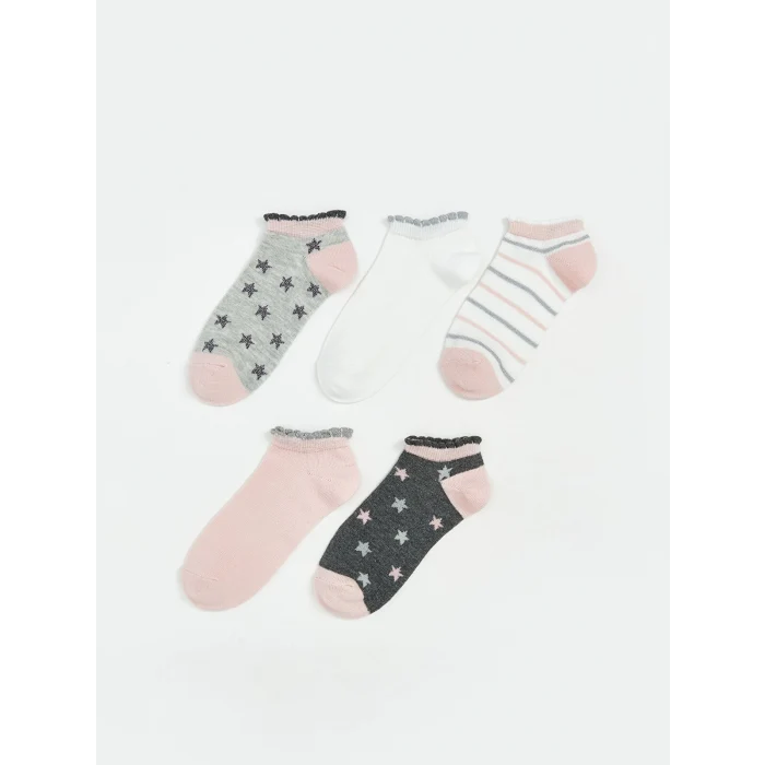 LCW Kids Gri Desenli Kız Çocuk Patik Çorap 5li