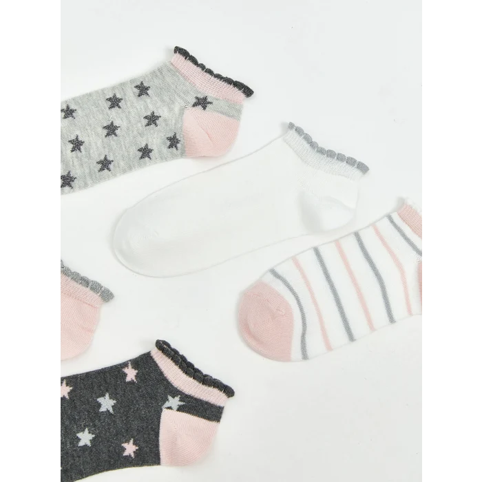 LCW Kids Gri Desenli Kız Çocuk Patik Çorap 5li