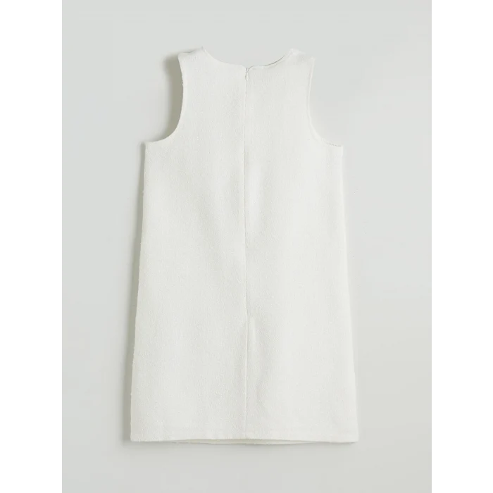 LCW Kids Beyaz Bisiklet Yaka Taşlı Kız Çocuk Tüvit Elbise