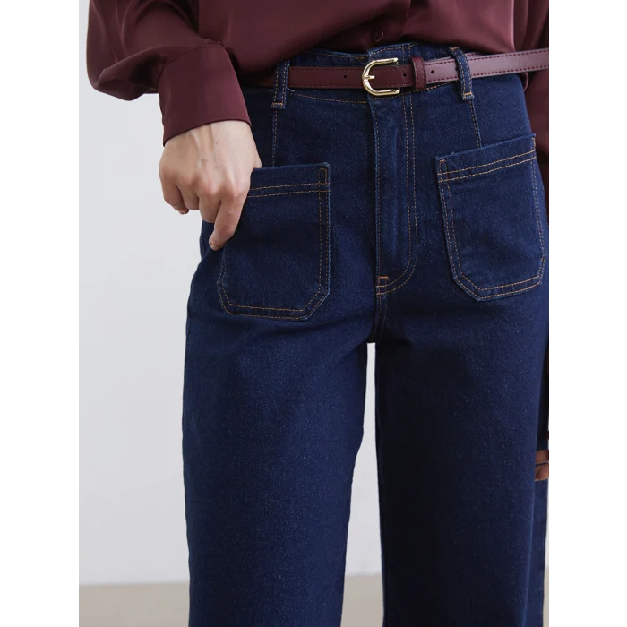 LCW Jeans İndigo Beli Kemerli Wideleg Kadın Jean Pantolon