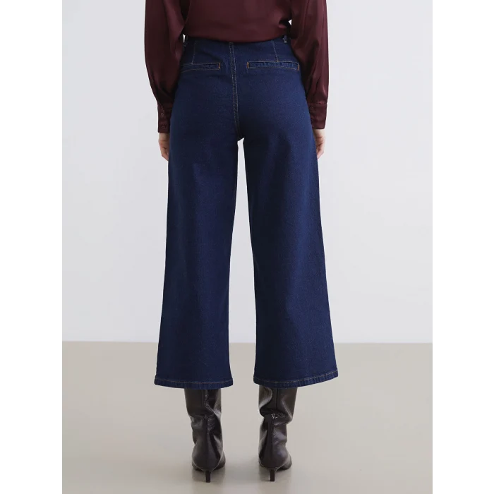 LCW Jeans İndigo Beli Kemerli Wideleg Kadın Jean Pantolon