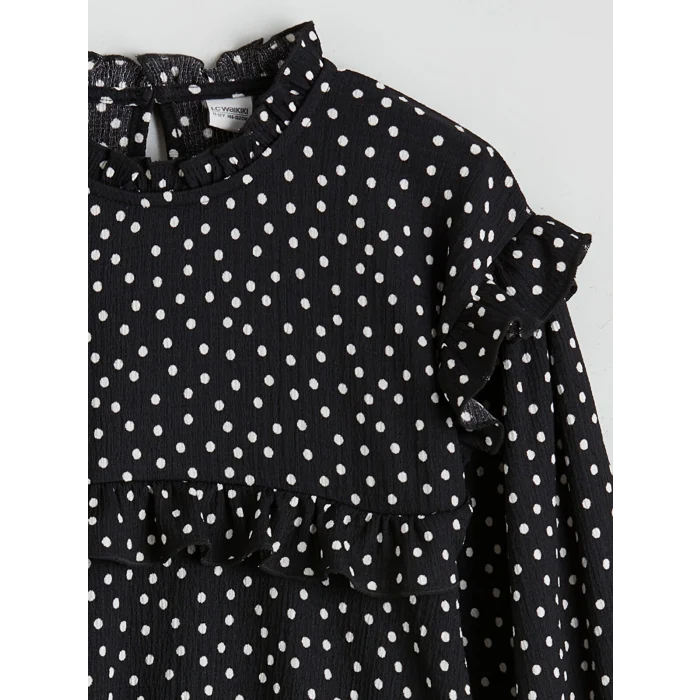 LCW Kids Siyah Dik Yaka Puantiyeli Kız Çocuk Elbise