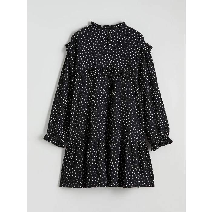 LCW Kids Siyah Dik Yaka Puantiyeli Kız Çocuk Elbise
