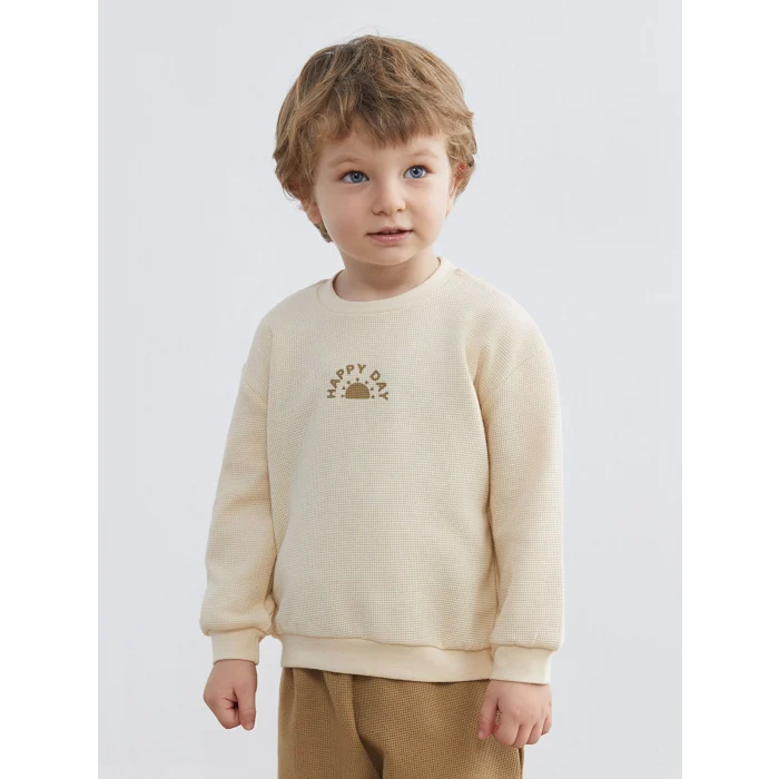 LCW baby Bej Bisiklet Yaka Erkek Bebek Sweatshirt ve Eşofman Altı