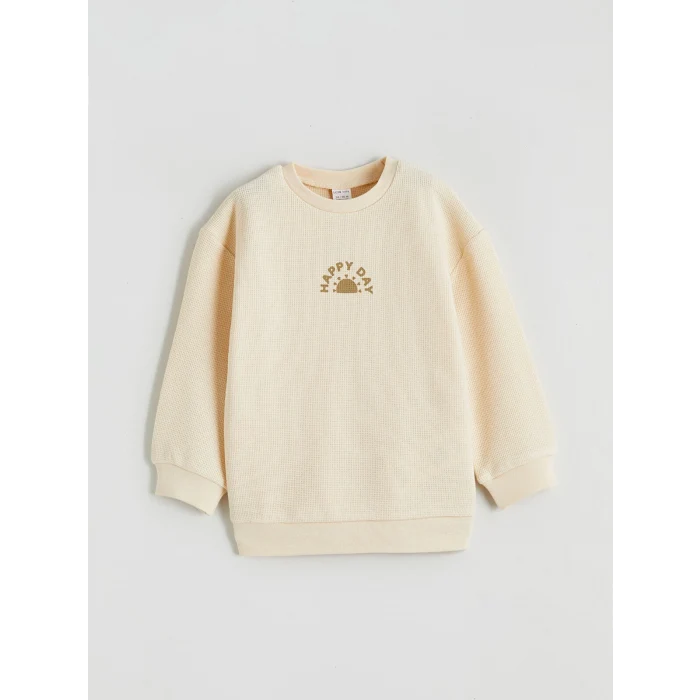 LCW baby Bej Bisiklet Yaka Erkek Bebek Sweatshirt ve Eşofman Altı