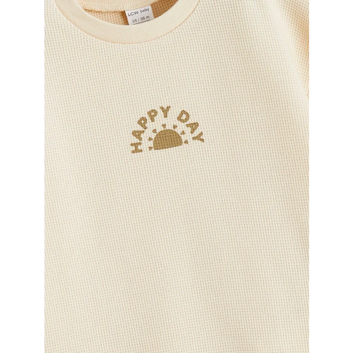 LCW baby Bej Bisiklet Yaka Erkek Bebek Sweatshirt ve Eşofman Altı