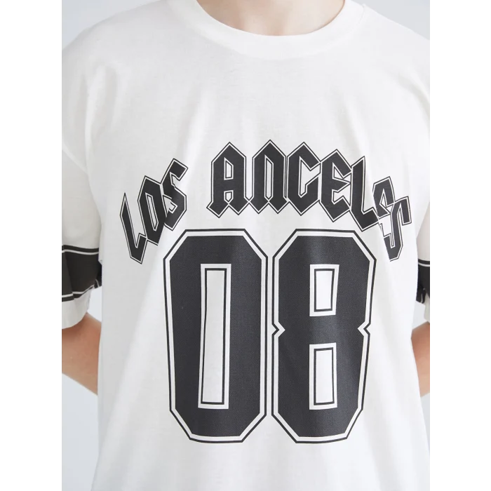 XSIDE Ekru Bisiklet Yaka Los Angeles Baskılı Penye Erkek Tişört