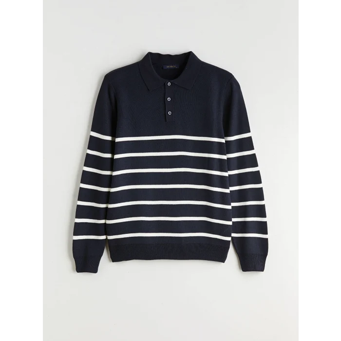SOUTHBLUE Lacivert Polo Yaka Çizgili Erkek Triko Kazak