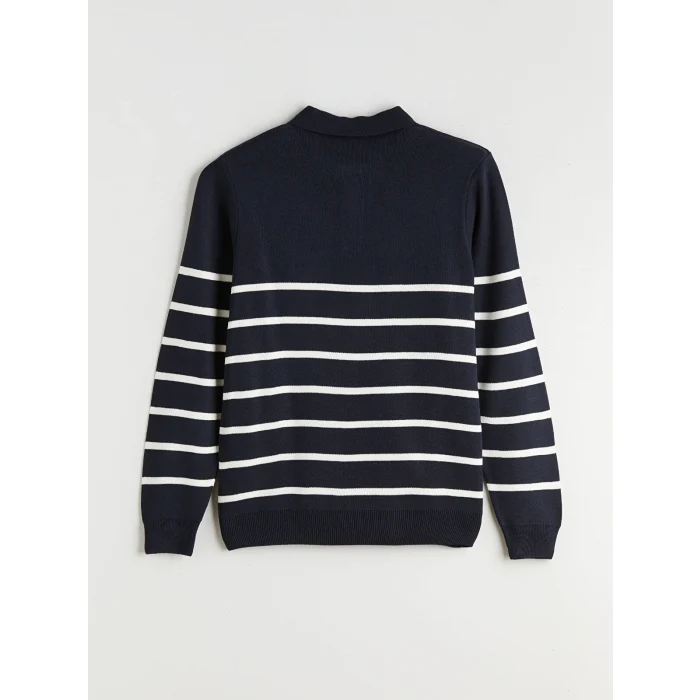 SOUTHBLUE Lacivert Polo Yaka Çizgili Erkek Triko Kazak