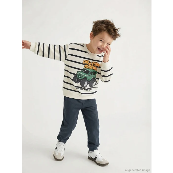 LCW Kids Bej Baskılı Erkek Çocuk Sweatshirt ve Pantolon Takım 2li