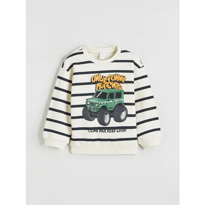 LCW Kids Bej Baskılı Erkek Çocuk Sweatshirt ve Pantolon Takım 2li