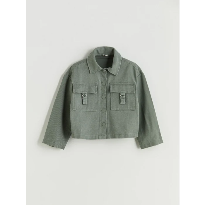 LCW Kids Haki Gömlek Yaka Kız Çocuk Ceket