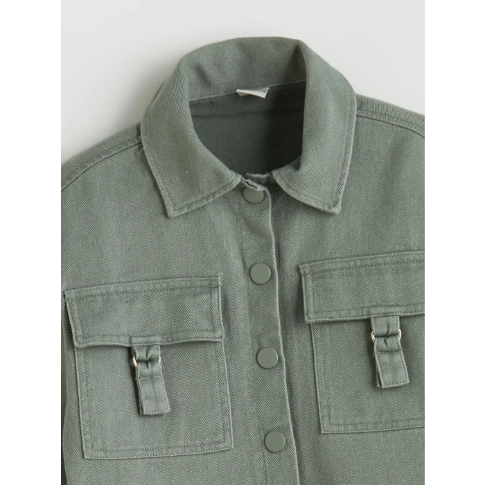 LCW Kids Haki Gömlek Yaka Kız Çocuk Ceket