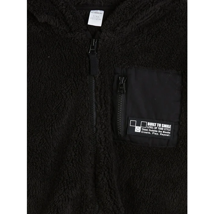 LCW Kids Siyah Kapüşonlu Baskılı Erkek Çocuk Pelüş Hırka