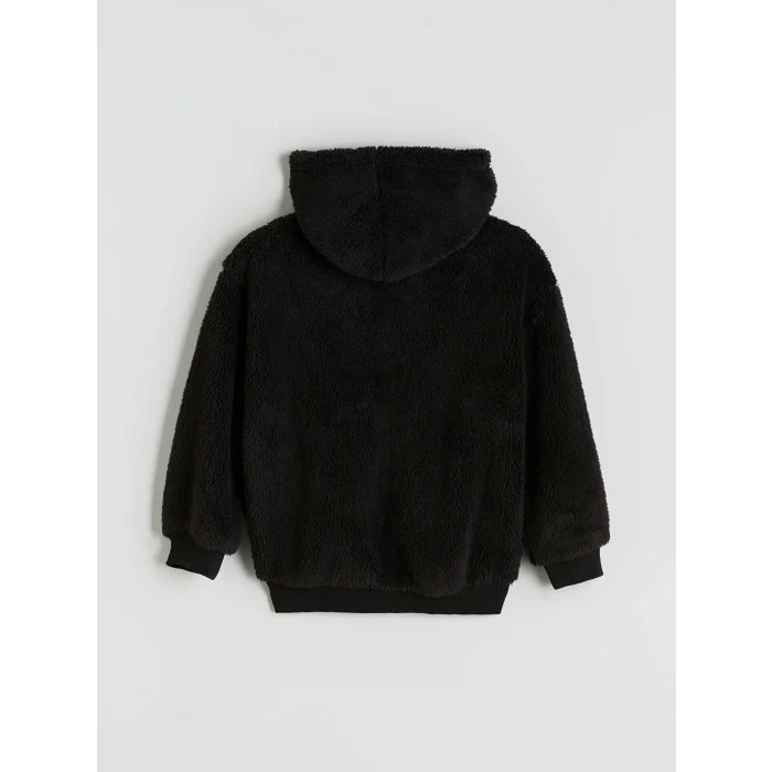 LCW Kids Siyah Kapüşonlu Baskılı Erkek Çocuk Pelüş Hırka