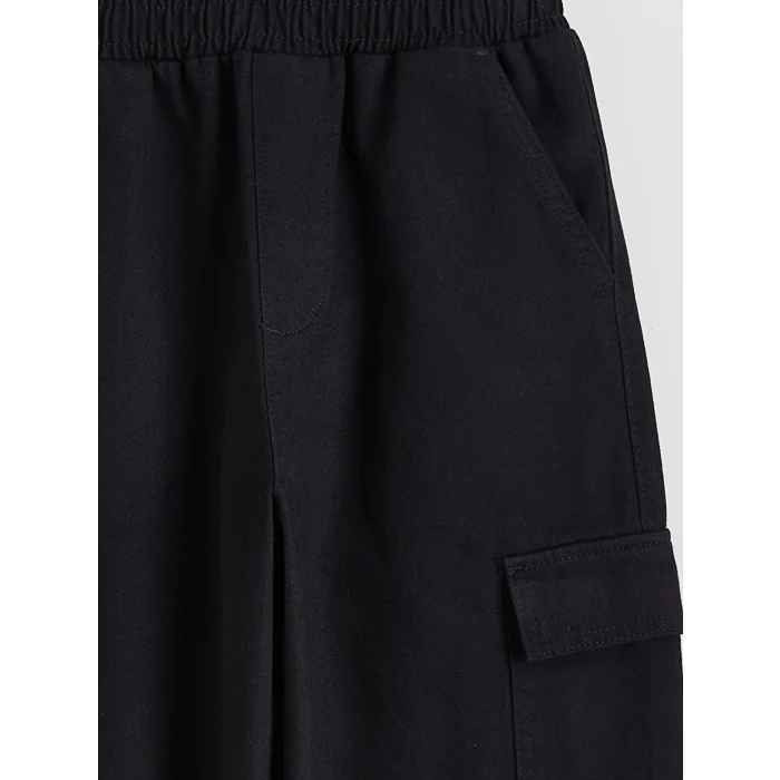 LCW Kids Siyah Beli Lastikli Kız Çocuk Kargo Pantolon