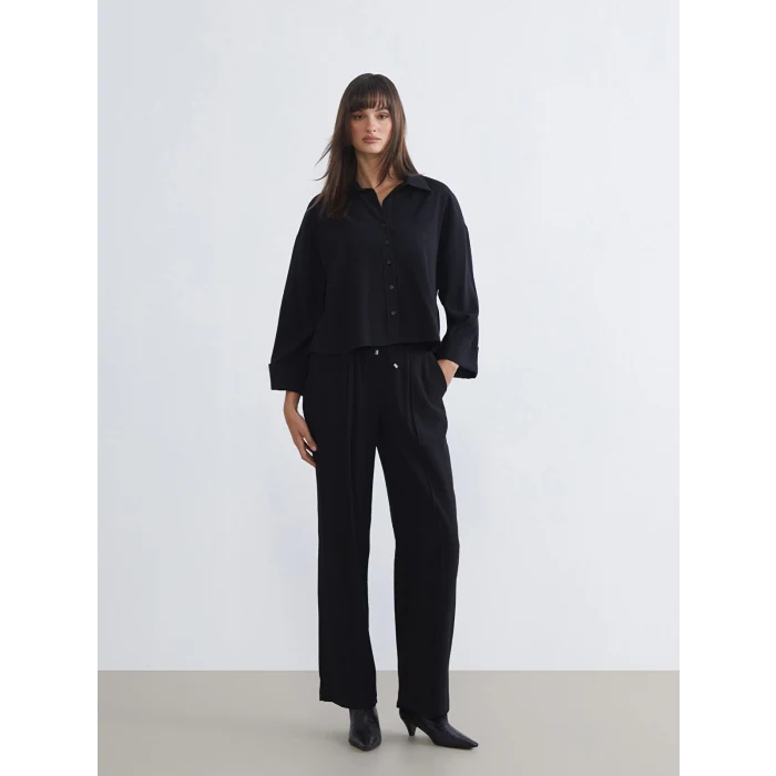 LCW Vision Siyah Beli Lastikli Geniş Paça Kadın Pantolon