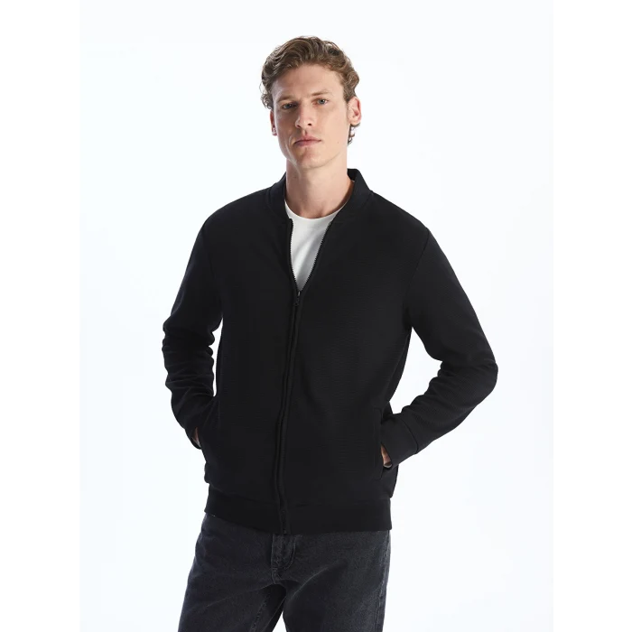 LCWAIKIKI Classic Siyah Kolej Yaka Uzun Kollu Erkek Fermuarlı Sweatshirt