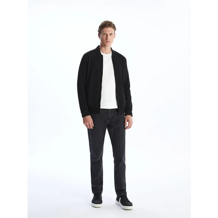 LCWAIKIKI Classic Siyah Kolej Yaka Uzun Kollu Erkek Fermuarlı Sweatshirt