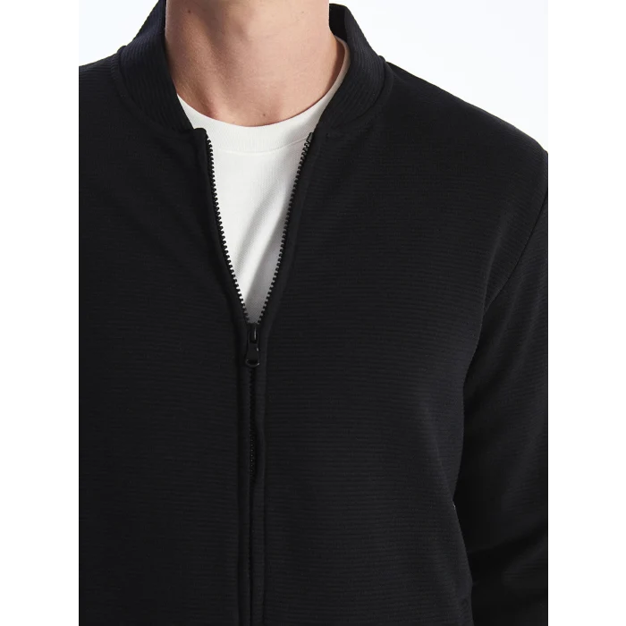 LCWAIKIKI Classic Siyah Kolej Yaka Uzun Kollu Erkek Fermuarlı Sweatshirt