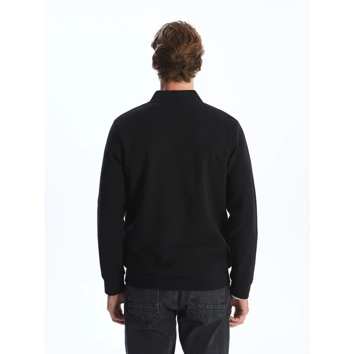 LCWAIKIKI Classic Siyah Kolej Yaka Uzun Kollu Erkek Fermuarlı Sweatshirt