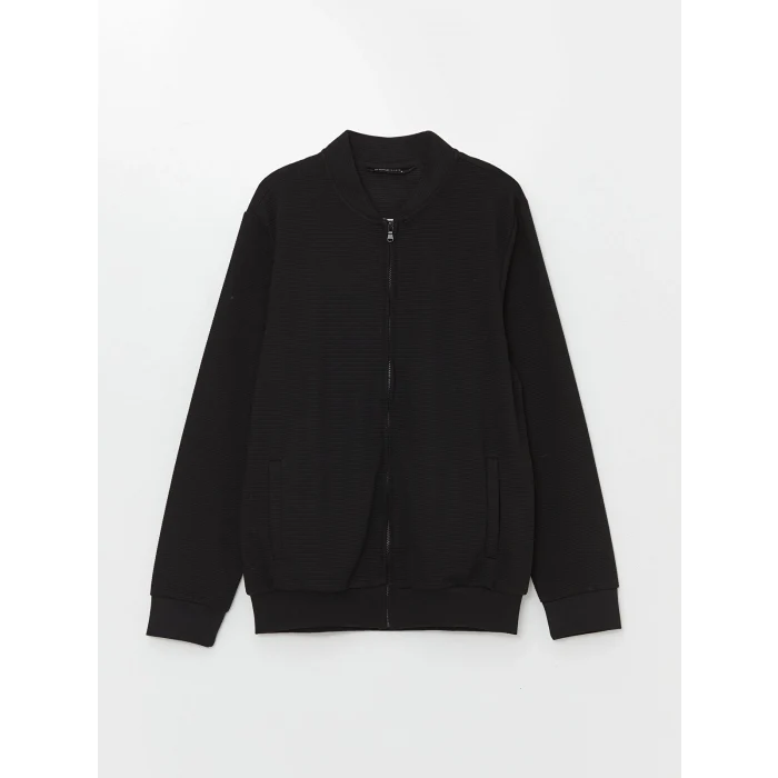 LCWAIKIKI Classic Siyah Kolej Yaka Uzun Kollu Erkek Fermuarlı Sweatshirt