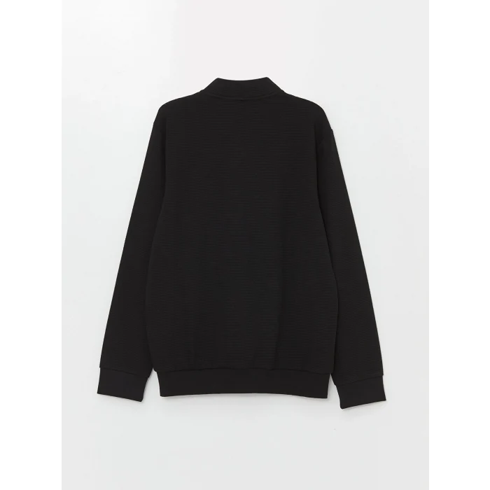 LCWAIKIKI Classic Siyah Kolej Yaka Uzun Kollu Erkek Fermuarlı Sweatshirt