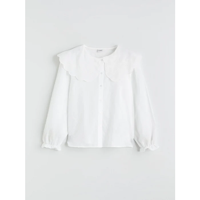 LCW Kids Ekru Bebe Yaka Kız Çocuk Gömlek