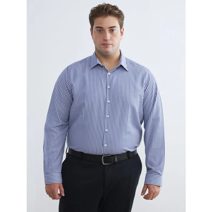 LCW BUSINESS Lacivert Slim Fit Uzun Kollu Çizgili Poplin Erkek Gömlek