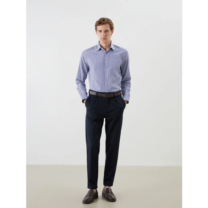 LCW BUSINESS Lacivert Slim Fit Uzun Kollu Çizgili Poplin Erkek Gömlek