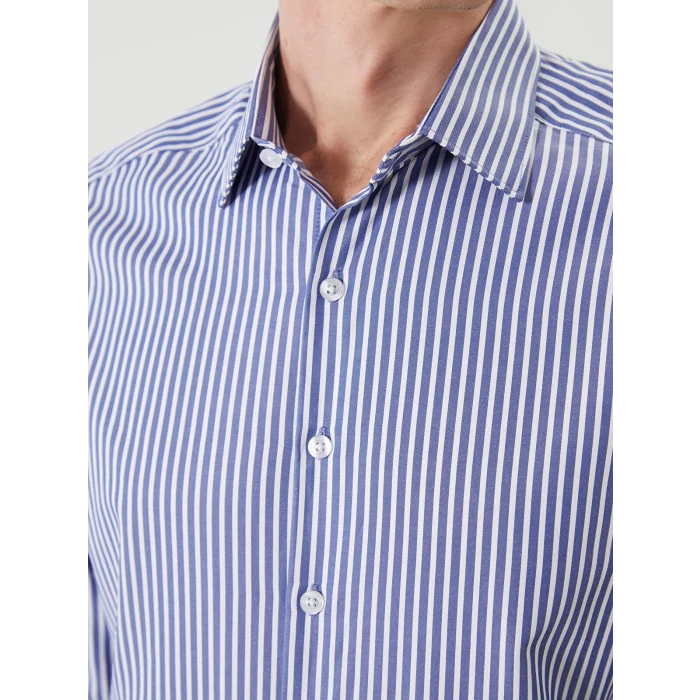 LCW BUSINESS Lacivert Slim Fit Uzun Kollu Çizgili Poplin Erkek Gömlek