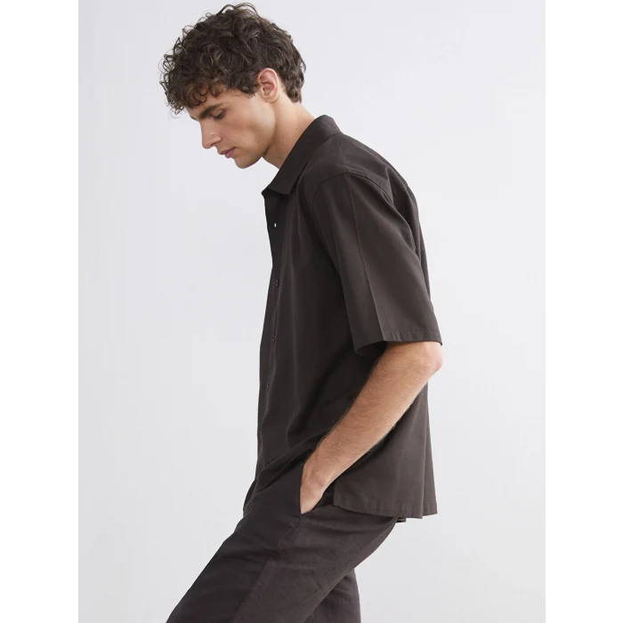 LCW Vision Kahverengi Rahat Kalıp Kısa Kollu Erkek Gömlek