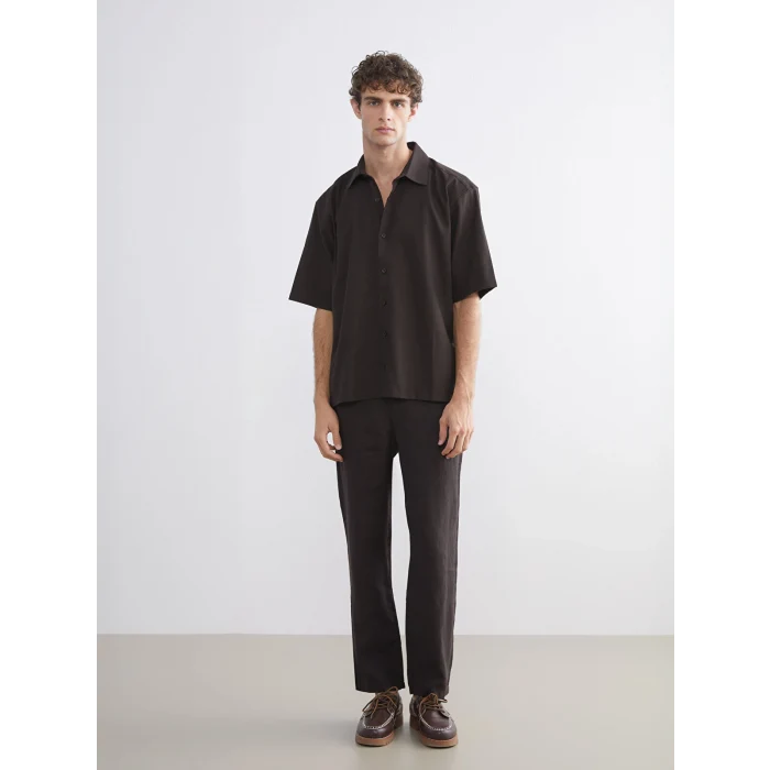 LCW Vision Kahverengi Rahat Kalıp Kısa Kollu Erkek Gömlek