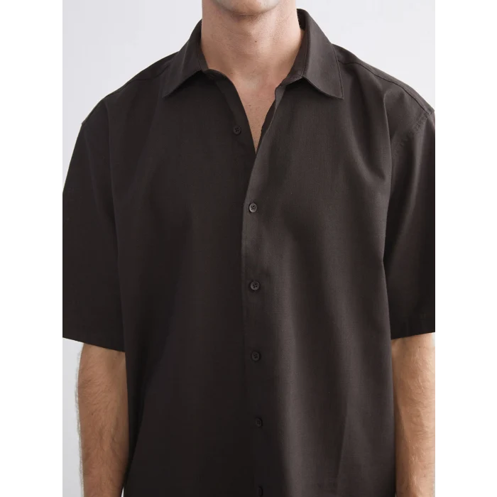 LCW Vision Kahverengi Rahat Kalıp Kısa Kollu Erkek Gömlek