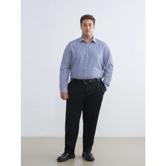 LCW BUSINESS Lacivert Slim Fit Uzun Kollu Çizgili Poplin Erkek Gömlek