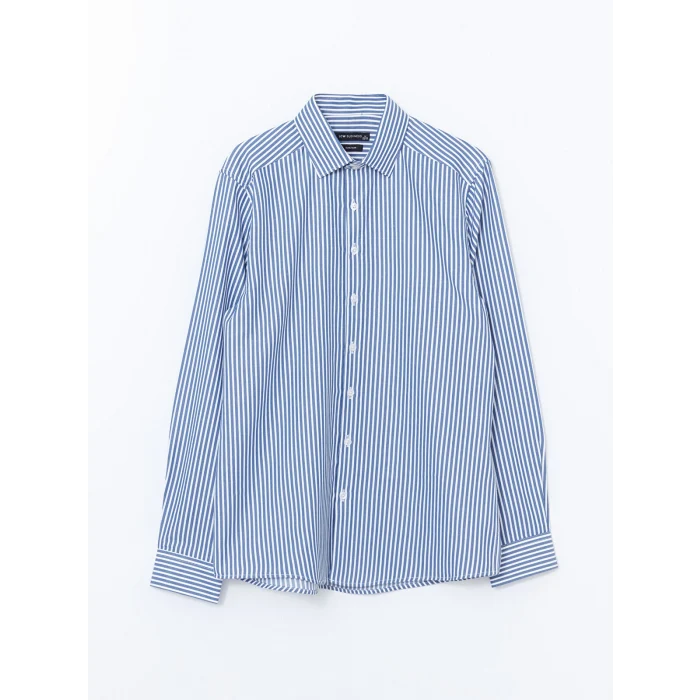 LCW BUSINESS Lacivert Slim Fit Uzun Kollu Çizgili Poplin Erkek Gömlek