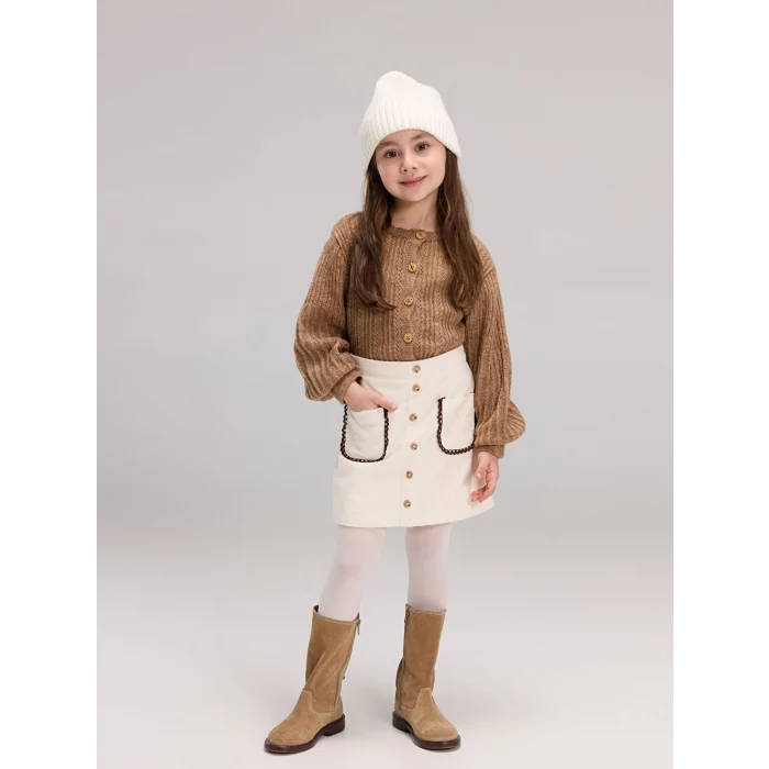 LCW Kids Ekru Kız Çocuk Şort Etek ve Külotlu Çorap 2li