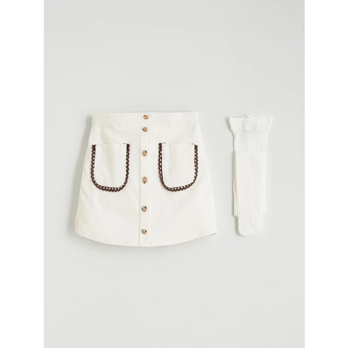 LCW Kids Ekru Kız Çocuk Şort Etek ve Külotlu Çorap 2li