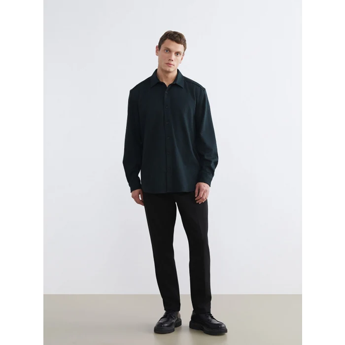 LCW Vision Yeşil Regular Fit Uzun Kollu Armürlü Erkek Gömlek