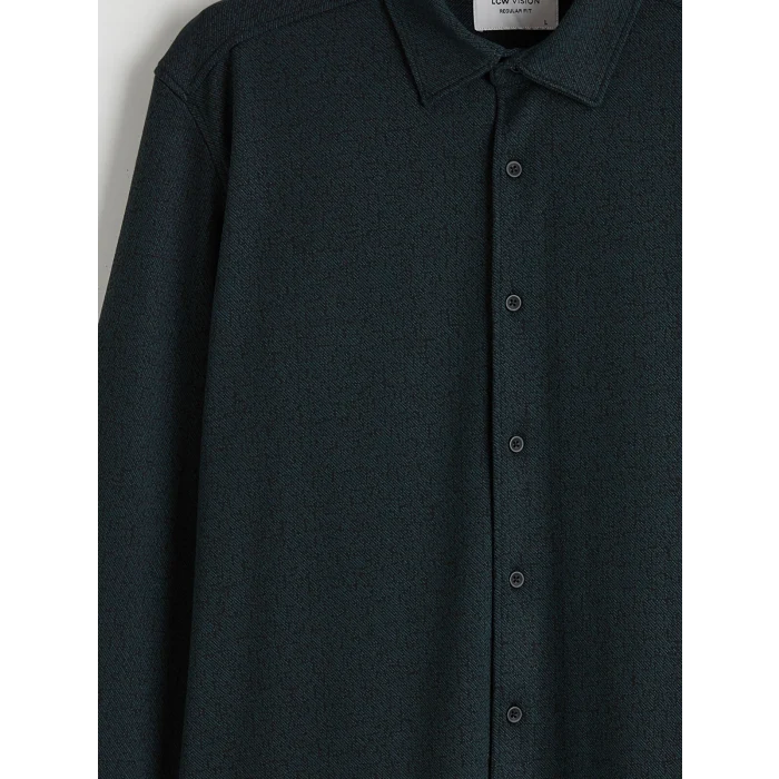 LCW Vision Yeşil Regular Fit Uzun Kollu Armürlü Erkek Gömlek