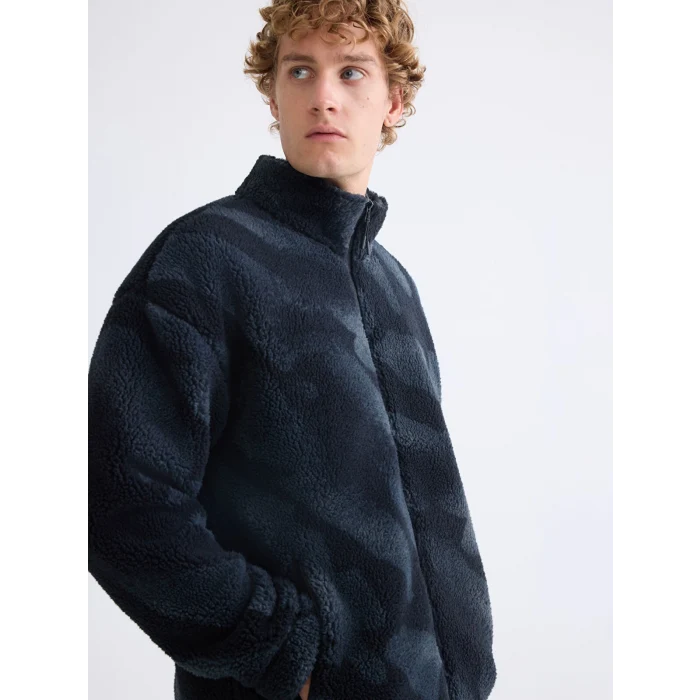 XSIDE ACTIVE Siyah Dik Yaka Pelüş Erkek Fermuarlı Sweatshirt