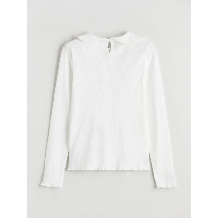 LCW Kids Ekru Bebe Yaka Fiyonk Detaylı Kız Çocuk Tişört