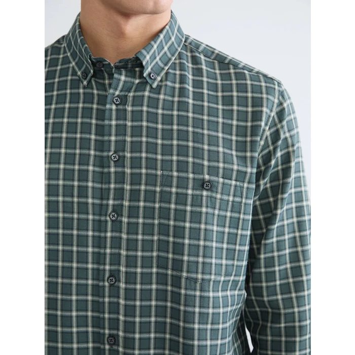 LCWAIKIKI Classic Haki Regular Fit Ekose Gabardin Erkek Gömlek