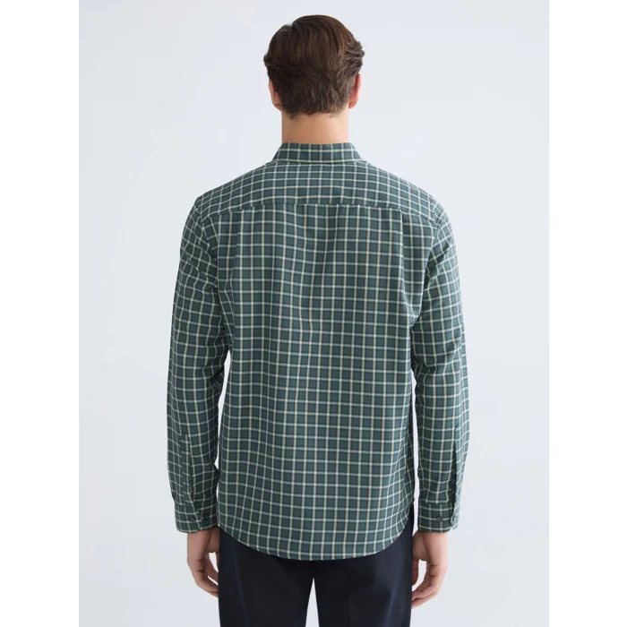 LCWAIKIKI Classic Haki Regular Fit Ekose Gabardin Erkek Gömlek