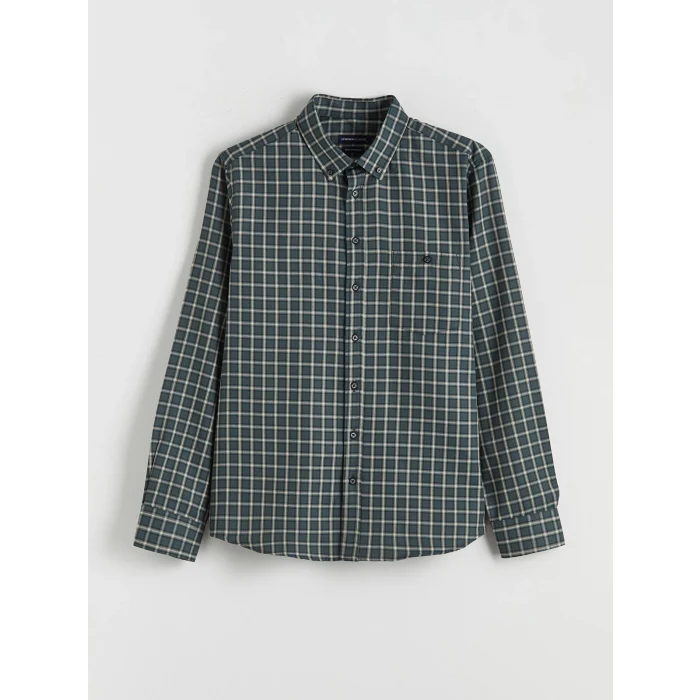 LCWAIKIKI Classic Haki Regular Fit Ekose Gabardin Erkek Gömlek