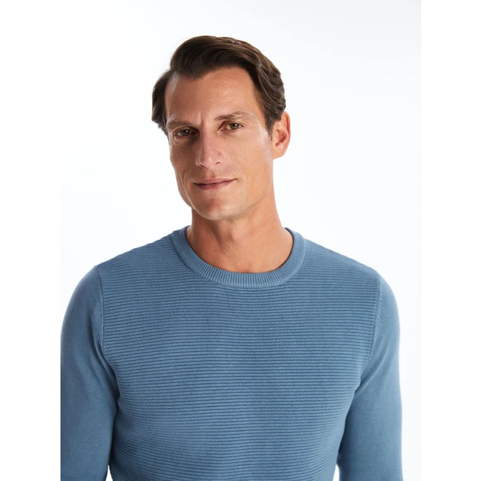 LCWAIKIKI Classic Mavi Bisiklet Yaka Erkek Triko Kazak