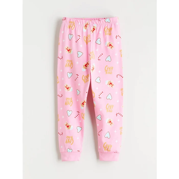 LCW Kids Pembe Bisiklet Yaka Baskılı Uzun Kollu Kız Çocuk Pijama Takımı
